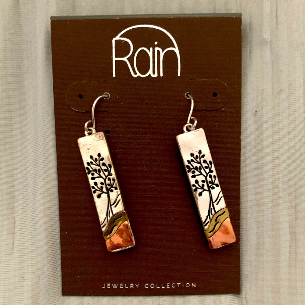 NWT Rain Silver Two Tone Tree Earrings